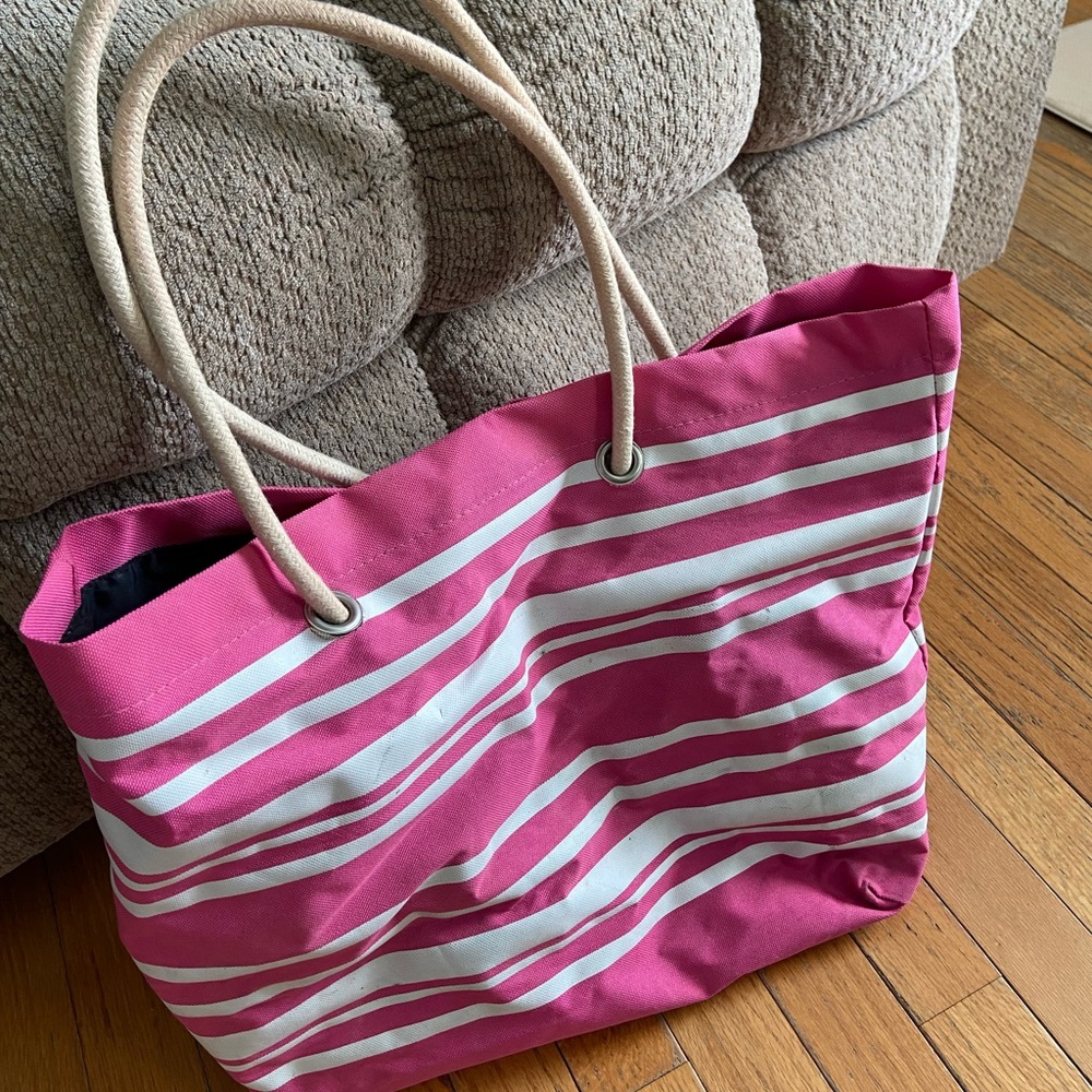 Pink and White Striped Tote Bag